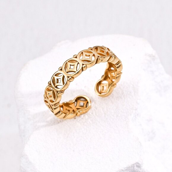 💰 Artisan Original Design "Good Fortune" Lucky Coin Ring | Adjustable S925 - Picture 1 of 9
